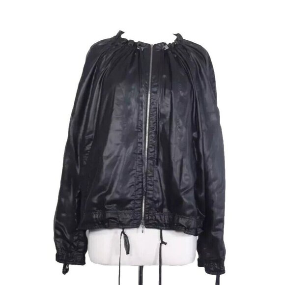 Luisa Cerano Women's 12 Black Full Zip Jacket Ruffled Collar Neck Long Sleeve - Picture 1 of 4